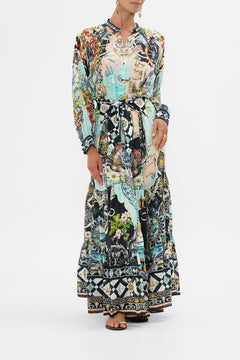 The CAMILLA Tiered Shirtdress With Wide Waist Tie in our Folk Afloat print.