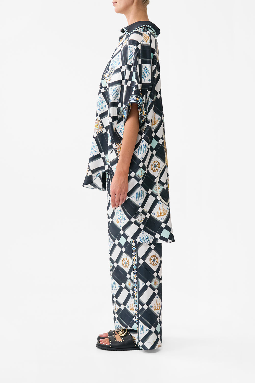 The CAMILLA Oversized Pocket Tunic in our Folk Afloat print.