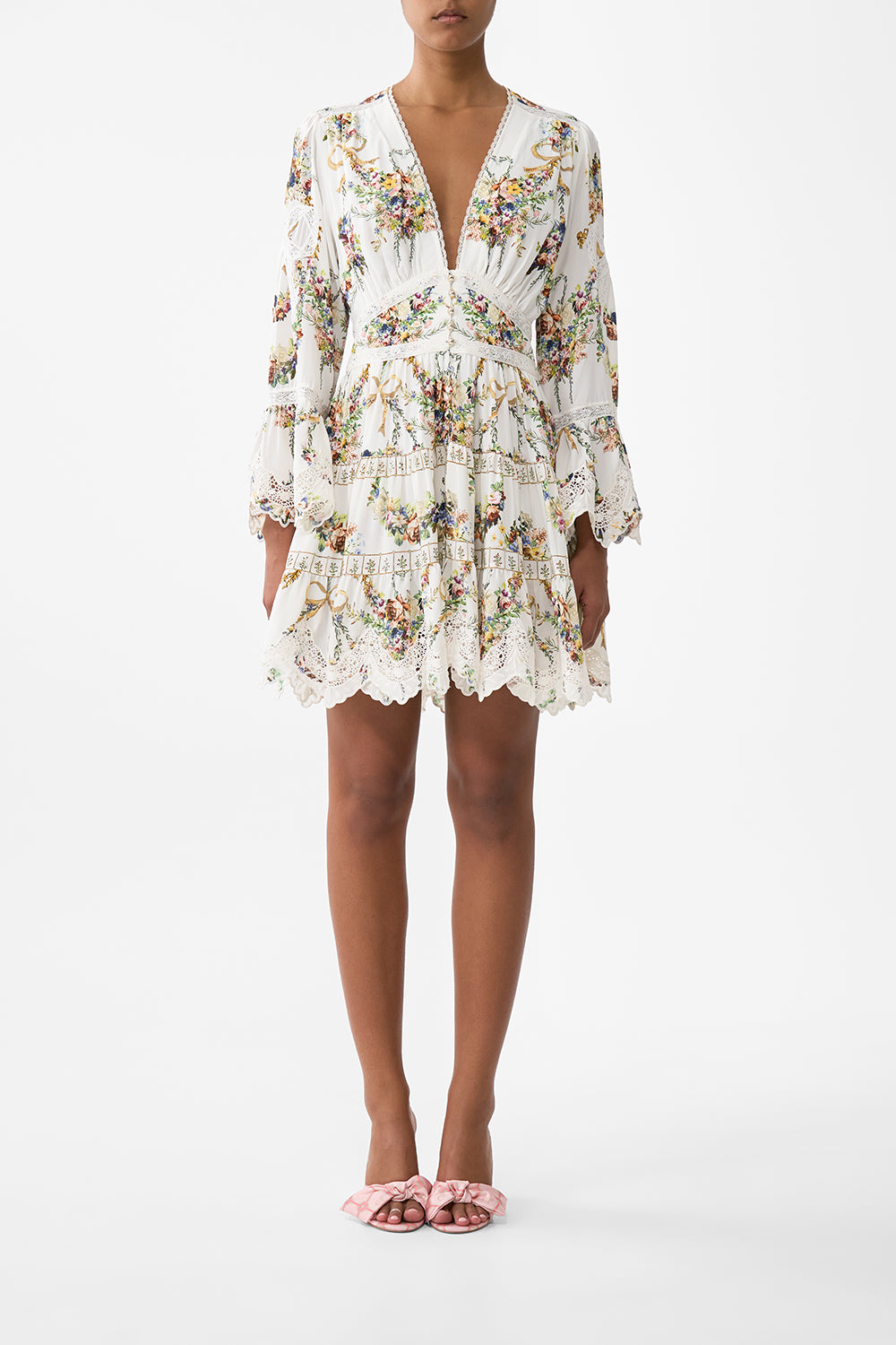 The CAMILLA Tiered Dress With Ruffle Frill Sleeves in our Dressing Room Drama print.