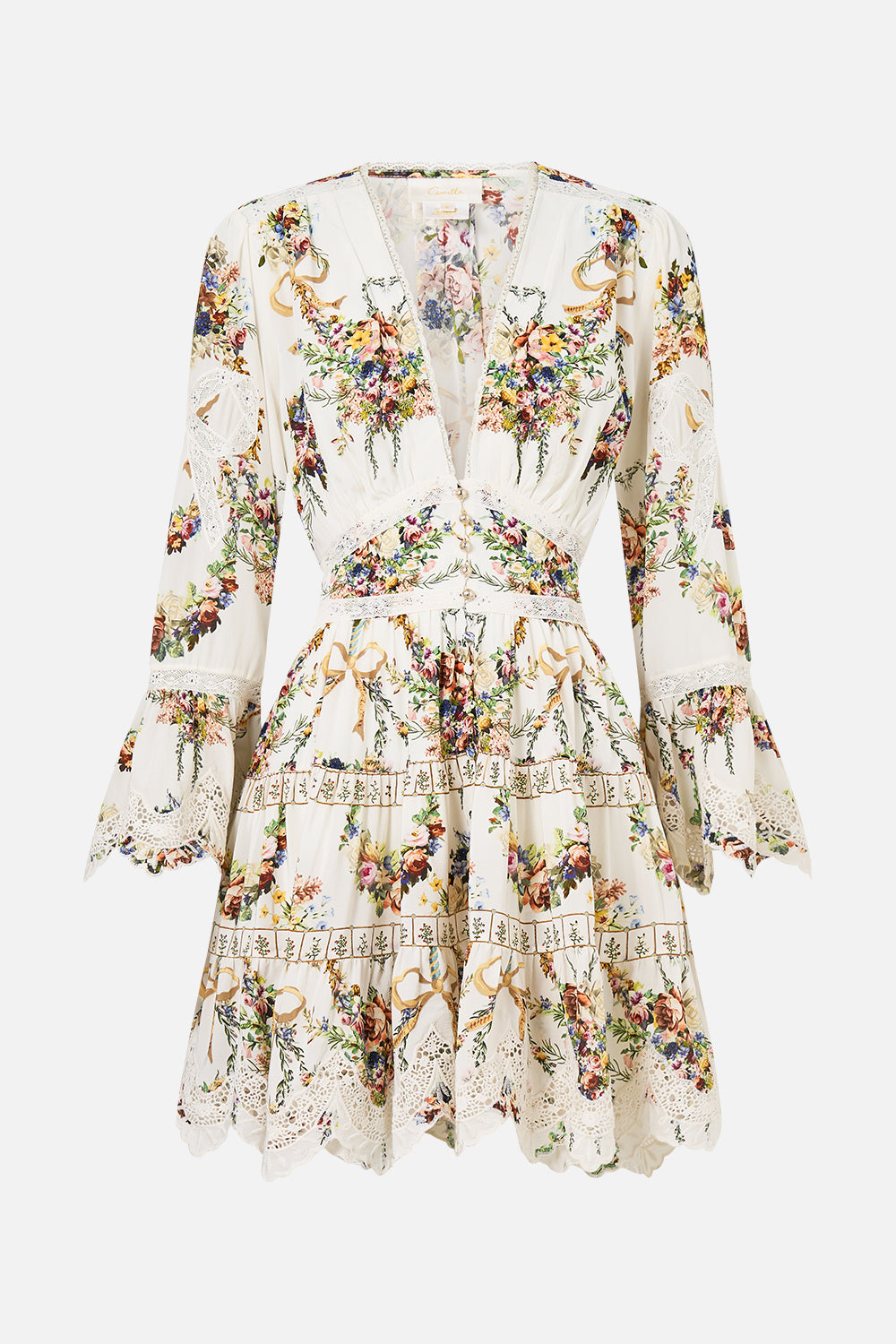 The CAMILLA Tiered Dress With Ruffle Frill Sleeves in our Dressing Room Drama print.