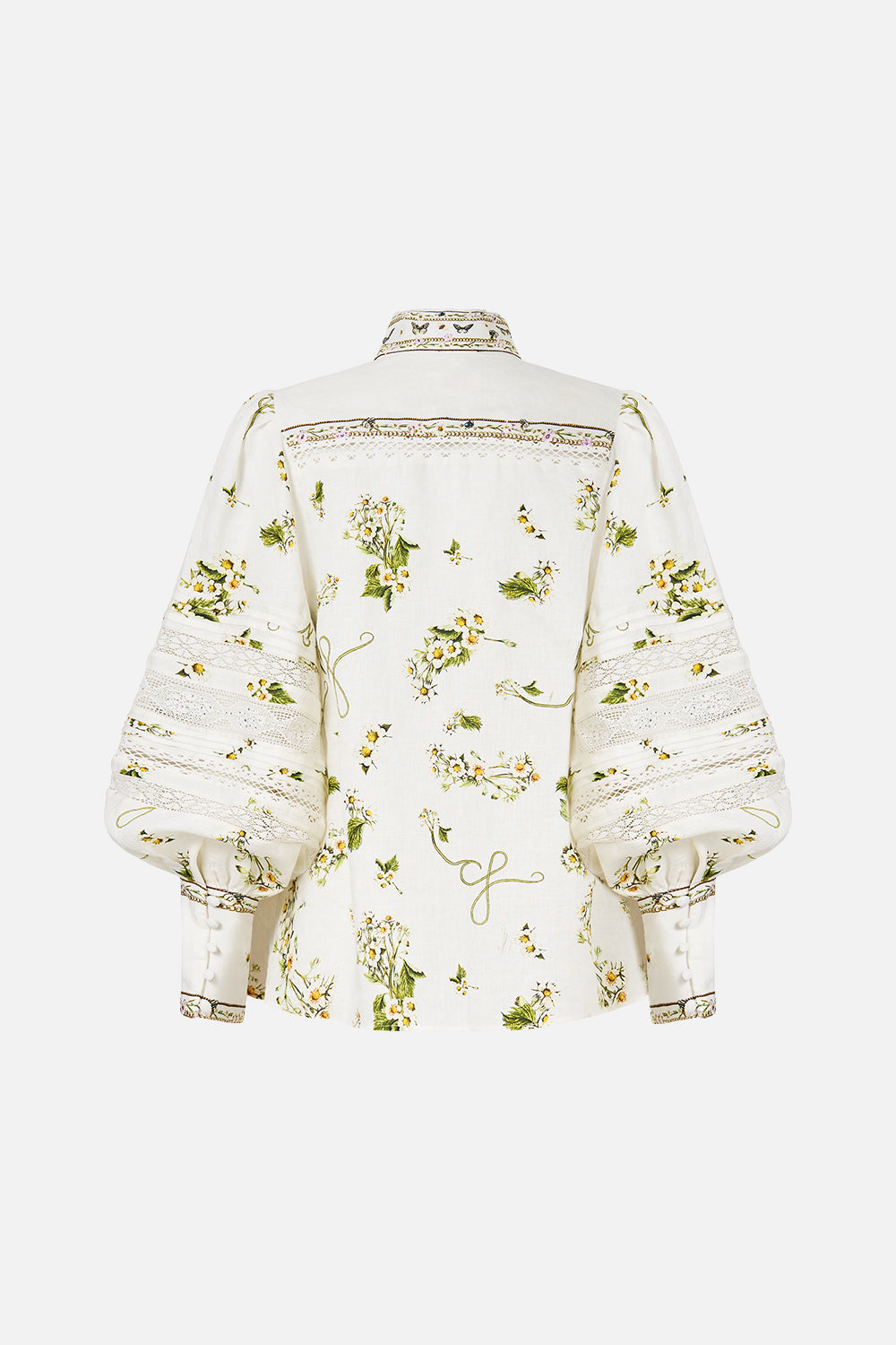 The CAMILLA Buttoned Collar Blouse With Blouson Sleeve in our Botanical Utopia print.