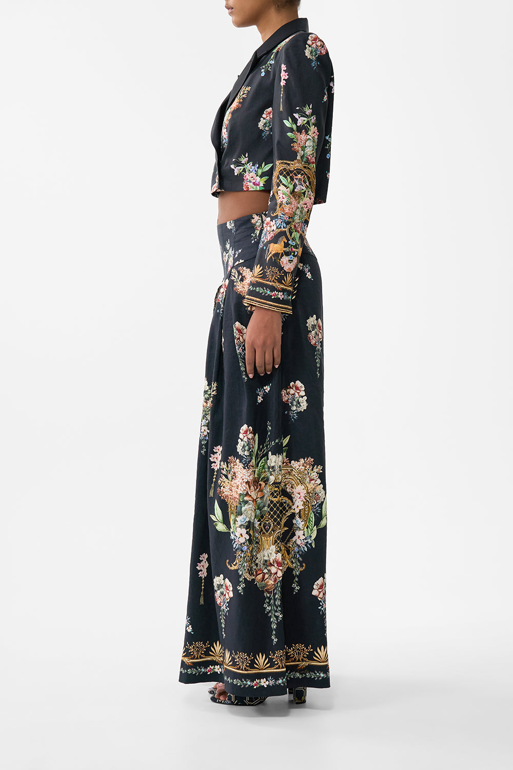 The CAMILLA Corset Waist Wide Leg Pant in our Noble Endeavours print.