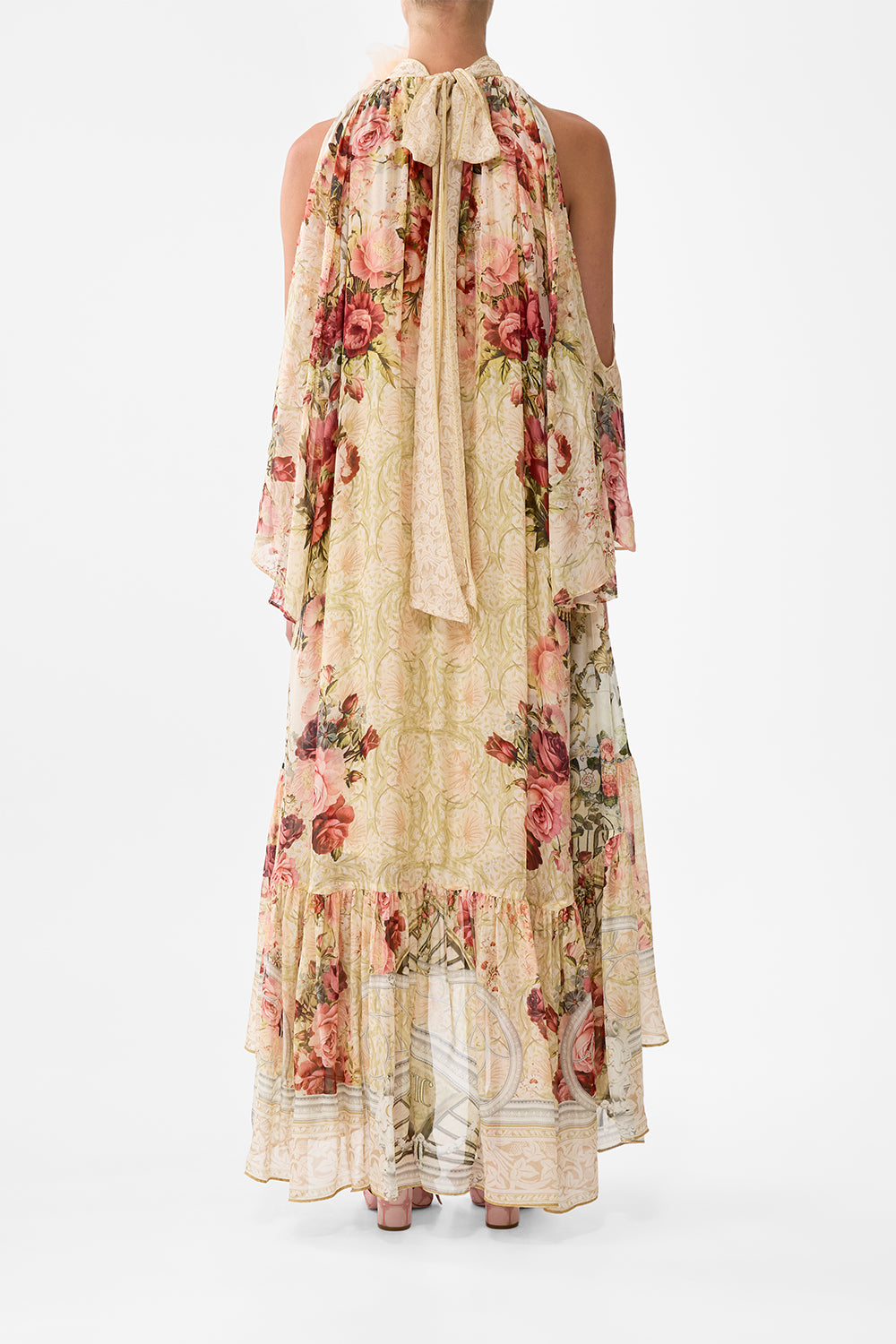 The CAMILLA Cold Shoulder Long Dress in our Meet Me At The Majestic print.