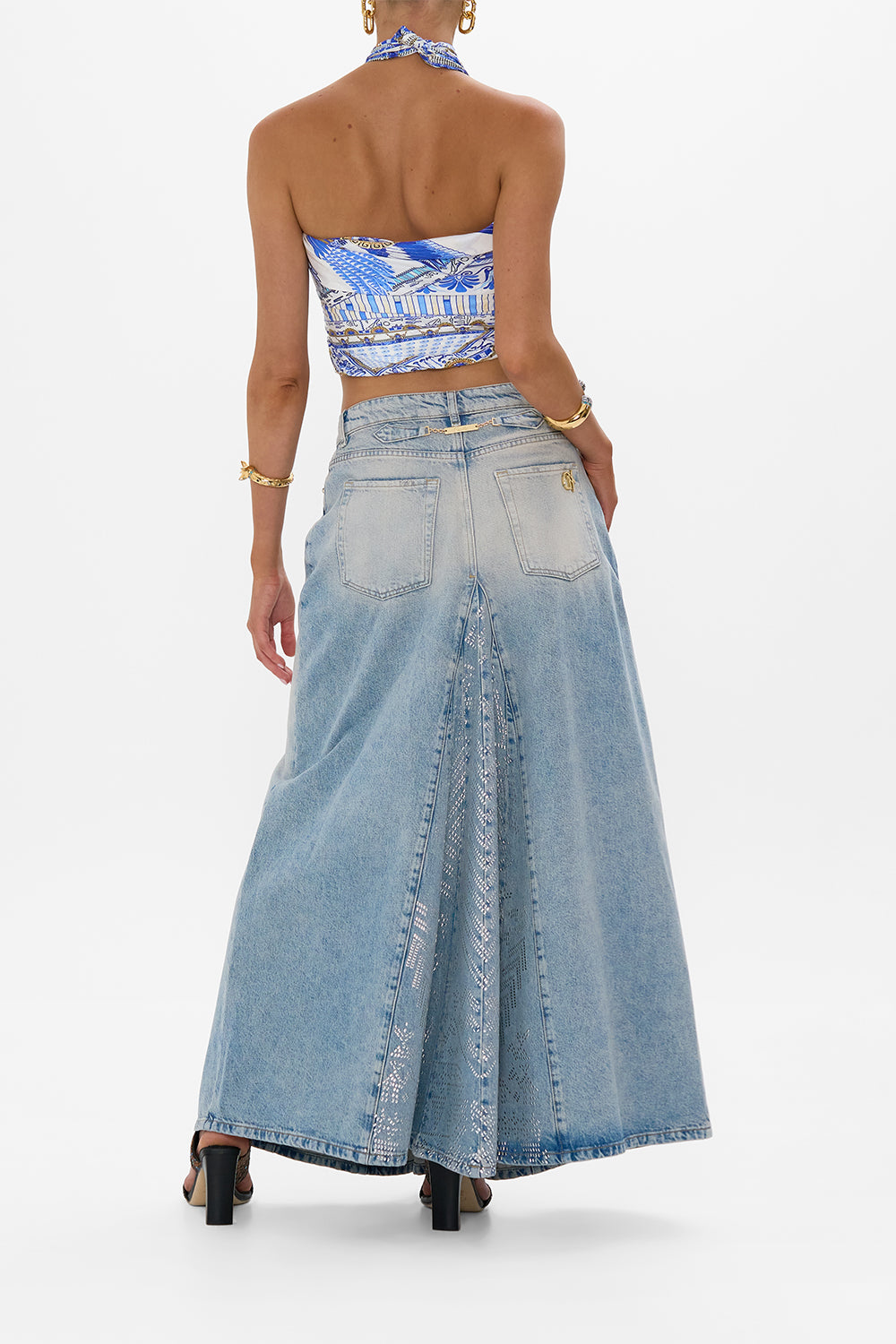 The CAMILLA ALIKA OASIS ODYSSEY A-LINE MAXI SKIRT DENIM