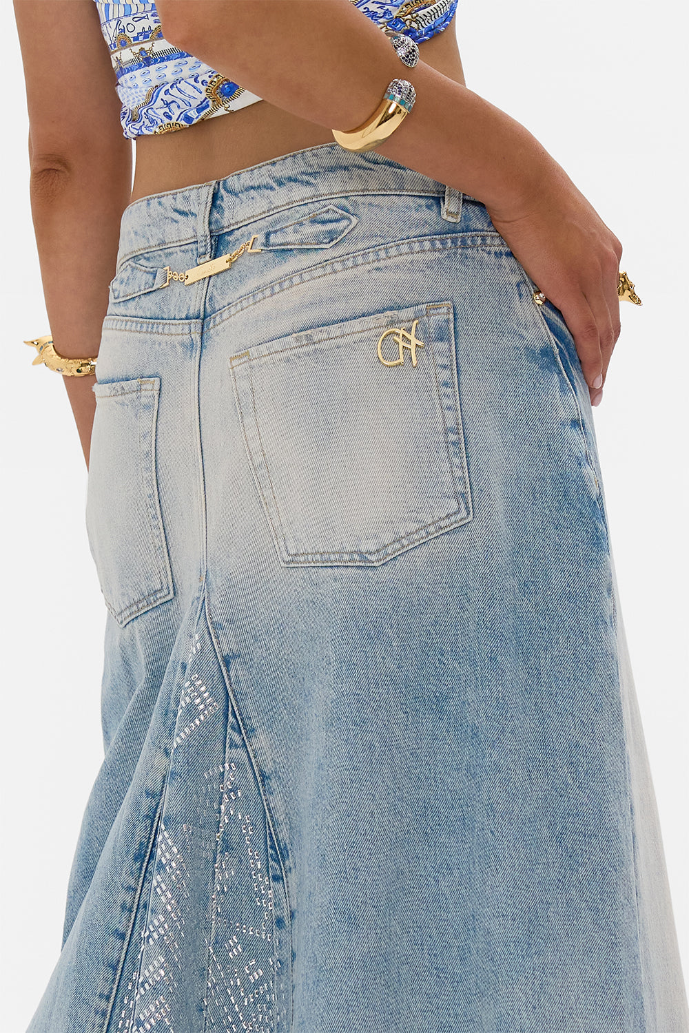 The CAMILLA ALIKA OASIS ODYSSEY A-LINE MAXI SKIRT DENIM