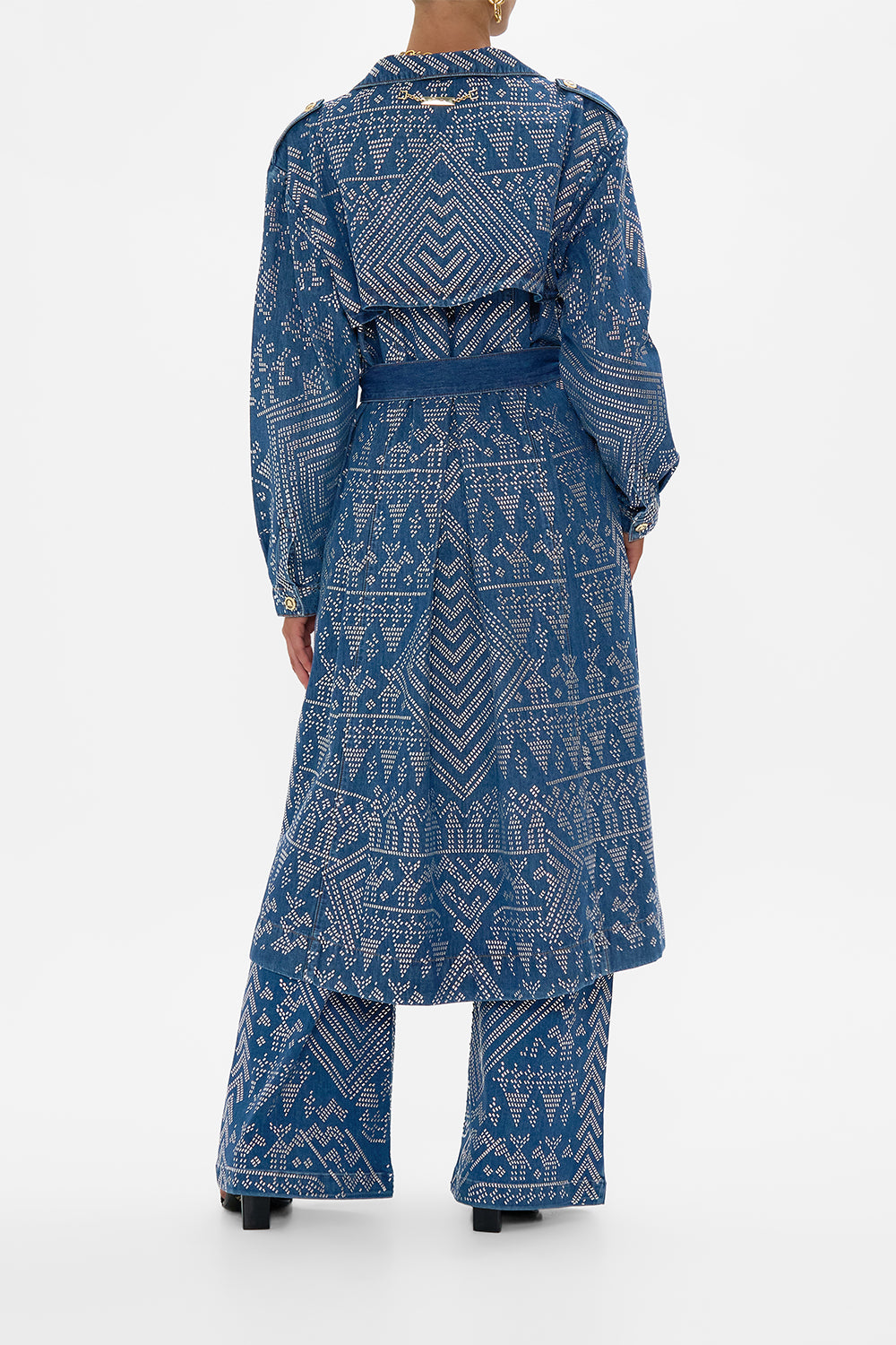 The CAMILLA DESERT REIGN LONGLINE BELTED TRENCH COAT DENIM