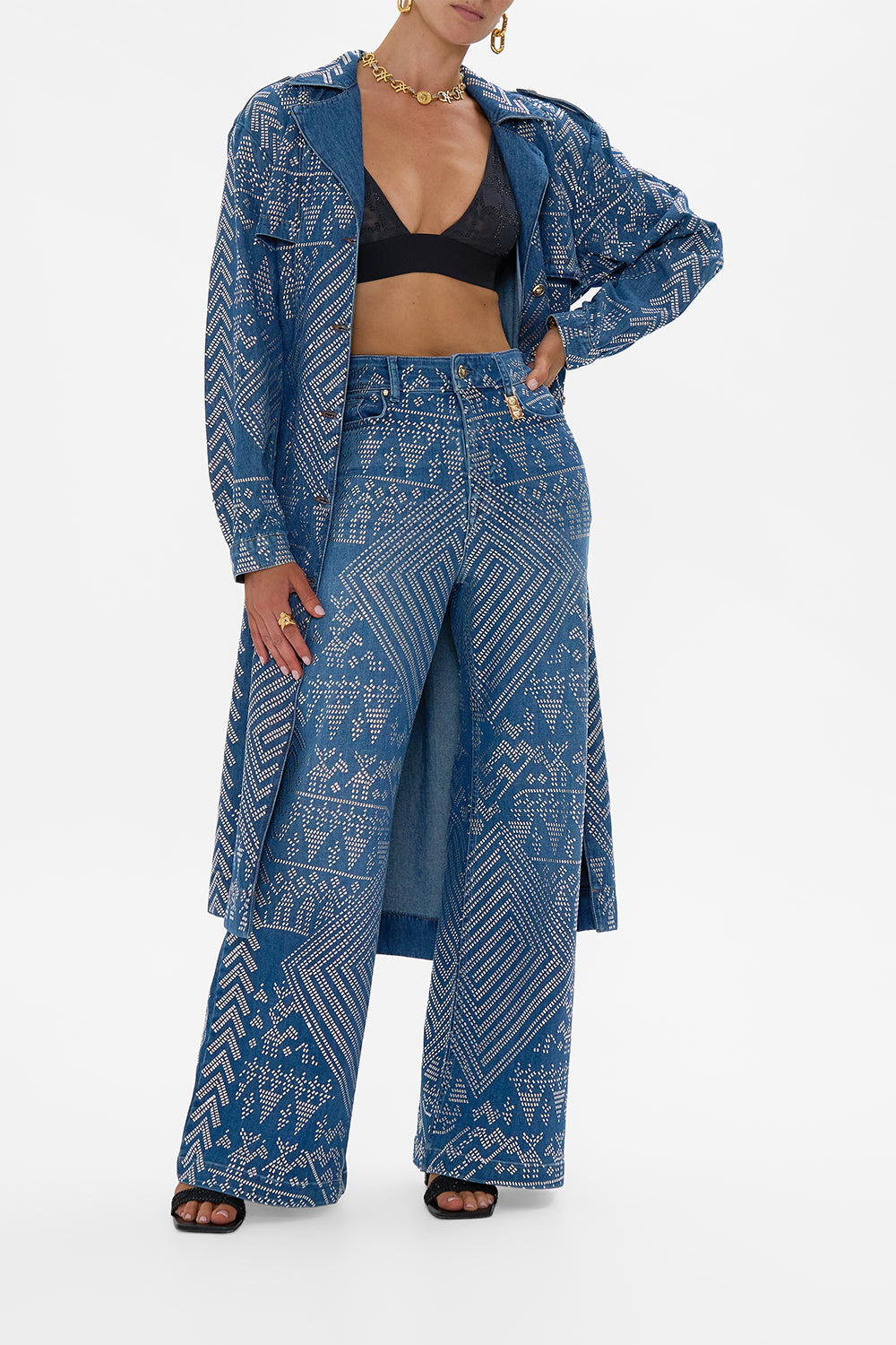 The CAMILLA DESERT REIGN LONGLINE BELTED TRENCH COAT DENIM