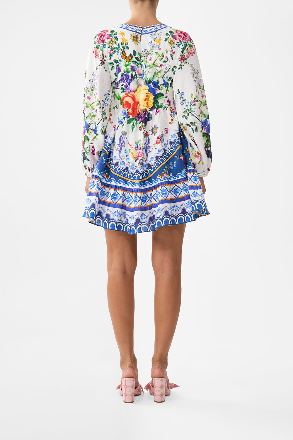 The CAMILLA Short Tie Front Blouson Dress in our Tiles Darls print.