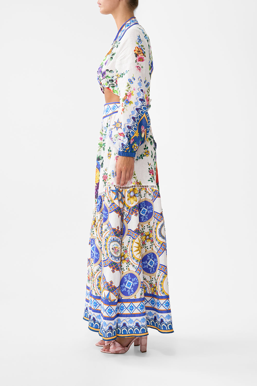 The CAMILLA Skirt With Shaped Seam in our Tiles Darls print.