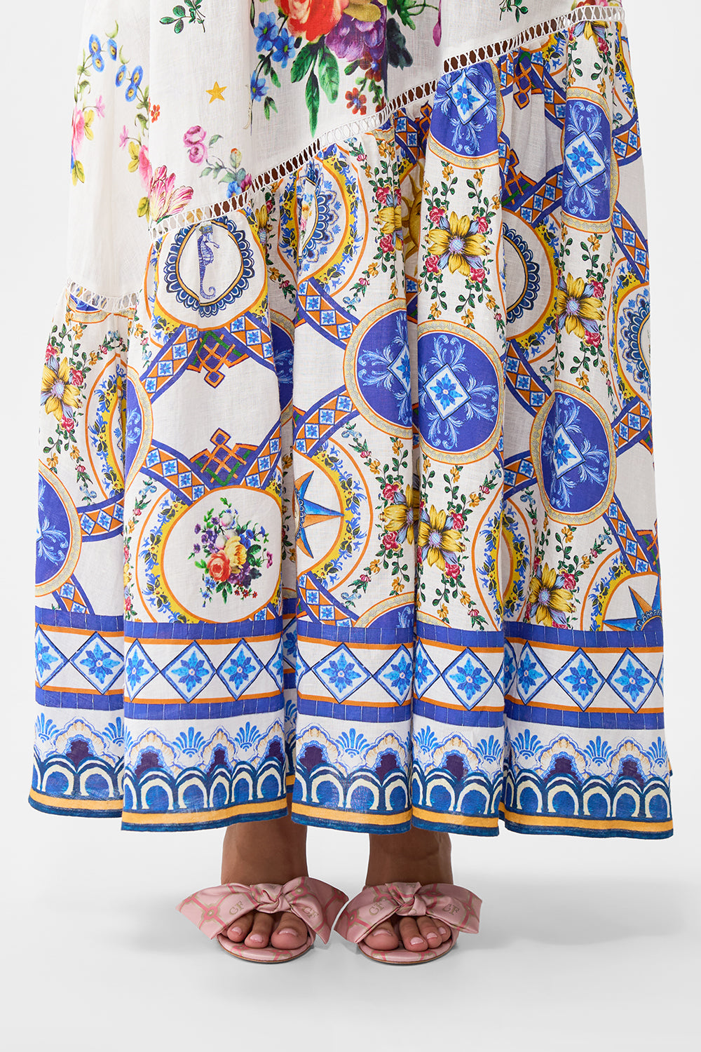 The CAMILLA Skirt With Shaped Seam in our Tiles Darls print.