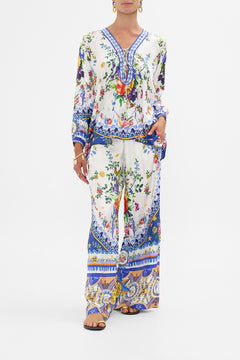 The CAMILLA Lace Up Blouse in our Tiles Darls print.