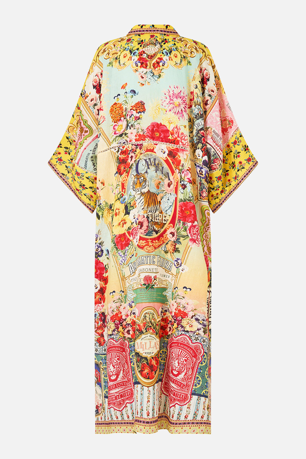 The CAMILLA Deep V Neck Kaftan With Curved Seam in our Aromatic Tiger Flower print.