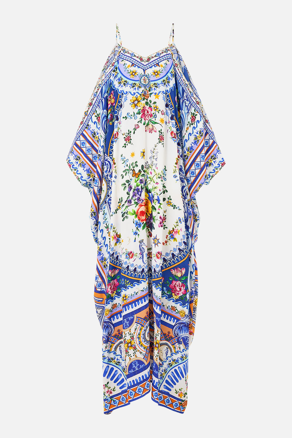 The CAMILLA Drop Shoulder Strap Kaftan in our Tiles Darls print.
