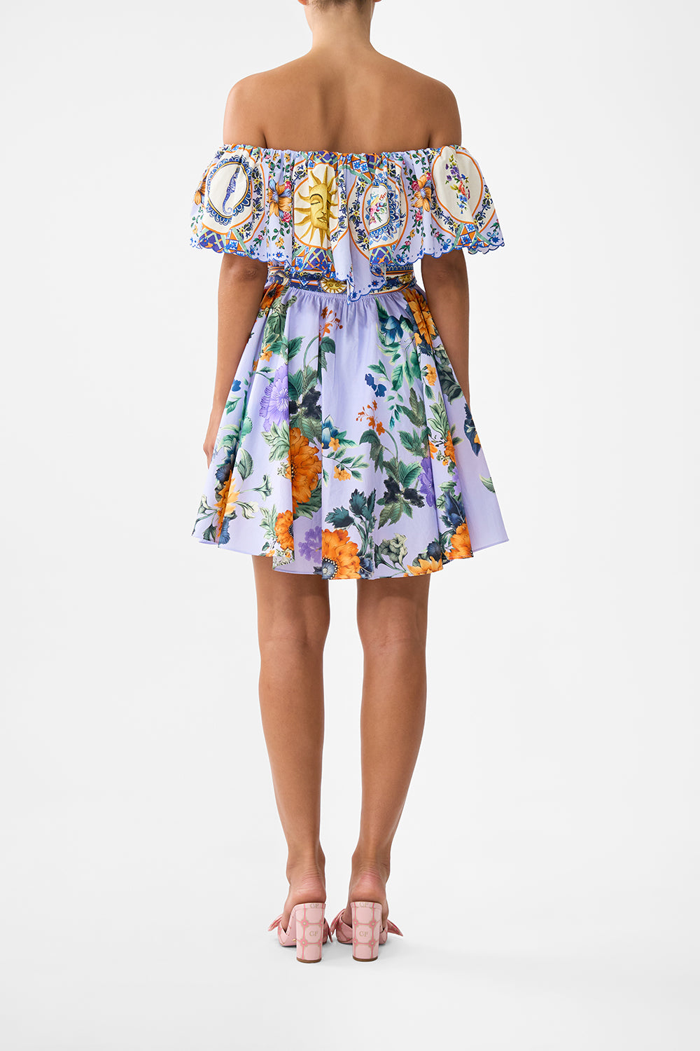 The CAMILLA Shoulder Frill Short Dress in our Luscious In Lisbon print.