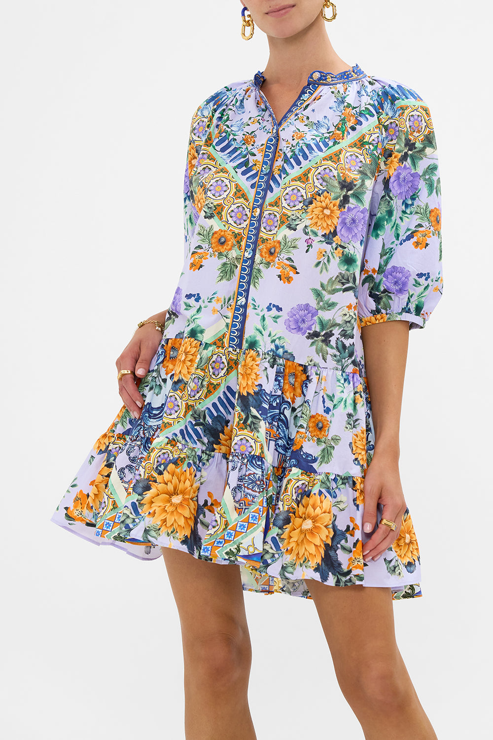 The CAMILLA Puff Sleeve Shirt Dress in our Luscious In Lisbon print.