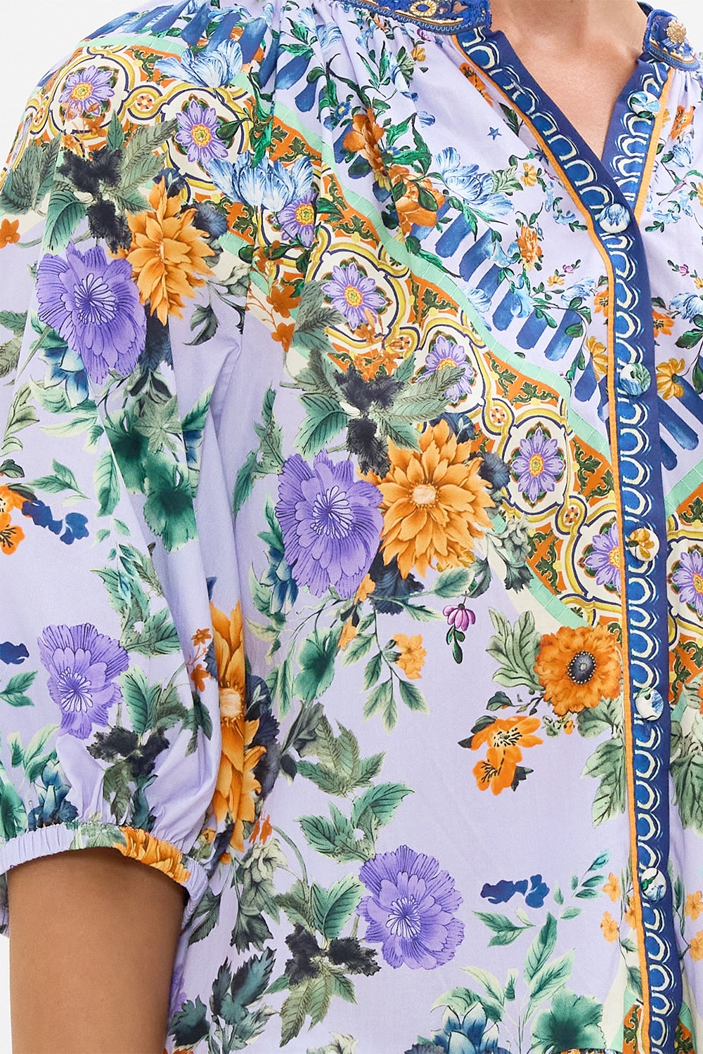 The CAMILLA Puff Sleeve Shirt Dress in our Luscious In Lisbon print.