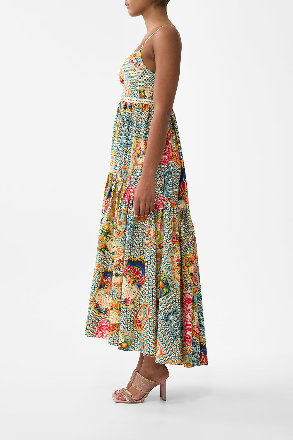 The CAMILLA Strappy Dress With Full Skirt in our Soap Opera print.