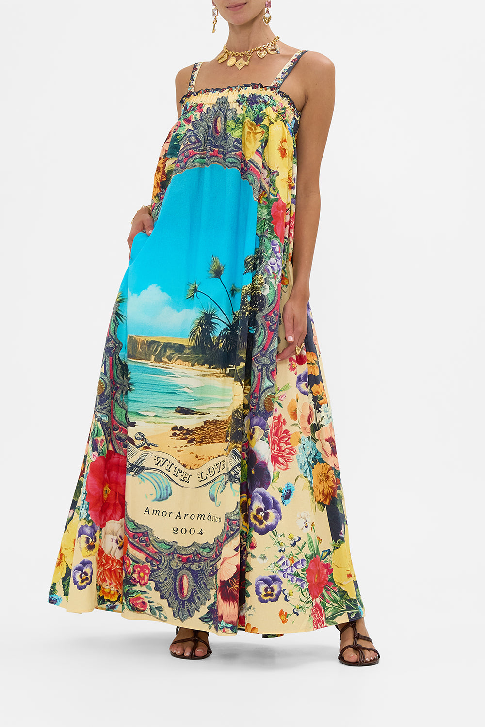 The CAMILLA Wide Strap Sundress in our Bathing Bombshell print.