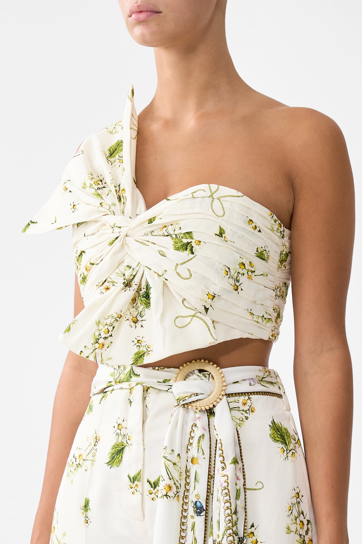 The CAMILLA Asymmetric Bow Top in our Botanical Utopia print.