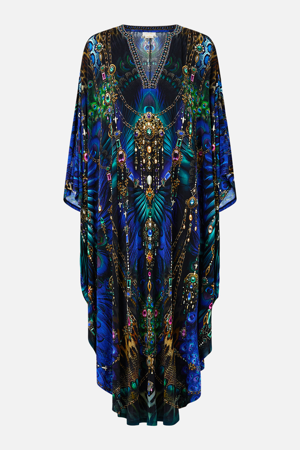 The CAMILLA Jersey Long Kaftan With Rounded Hem in our Dominican Decadence print.