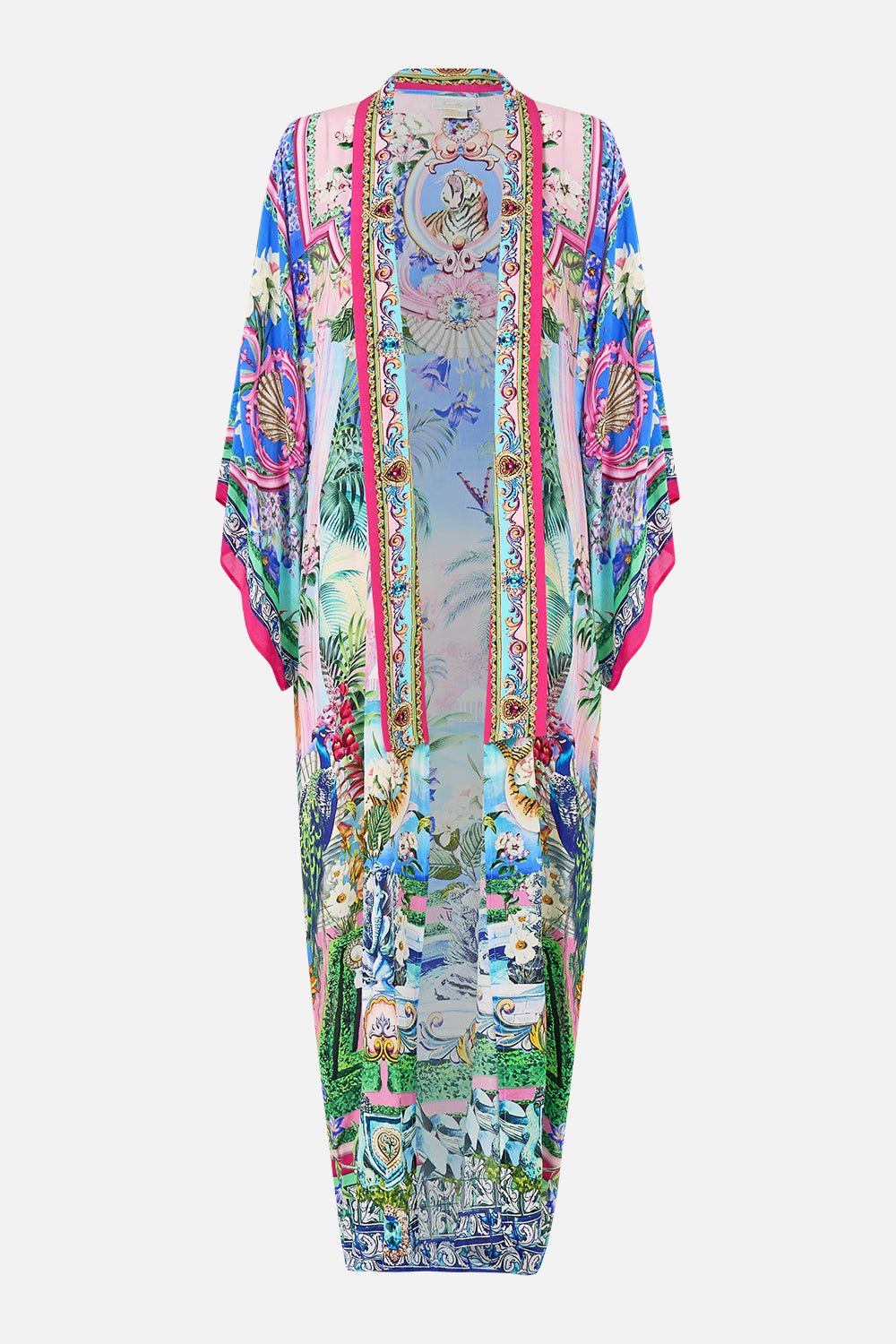 The CAMILLA Kimono Layer With Collar in our Spirit Of Santa Maria print.