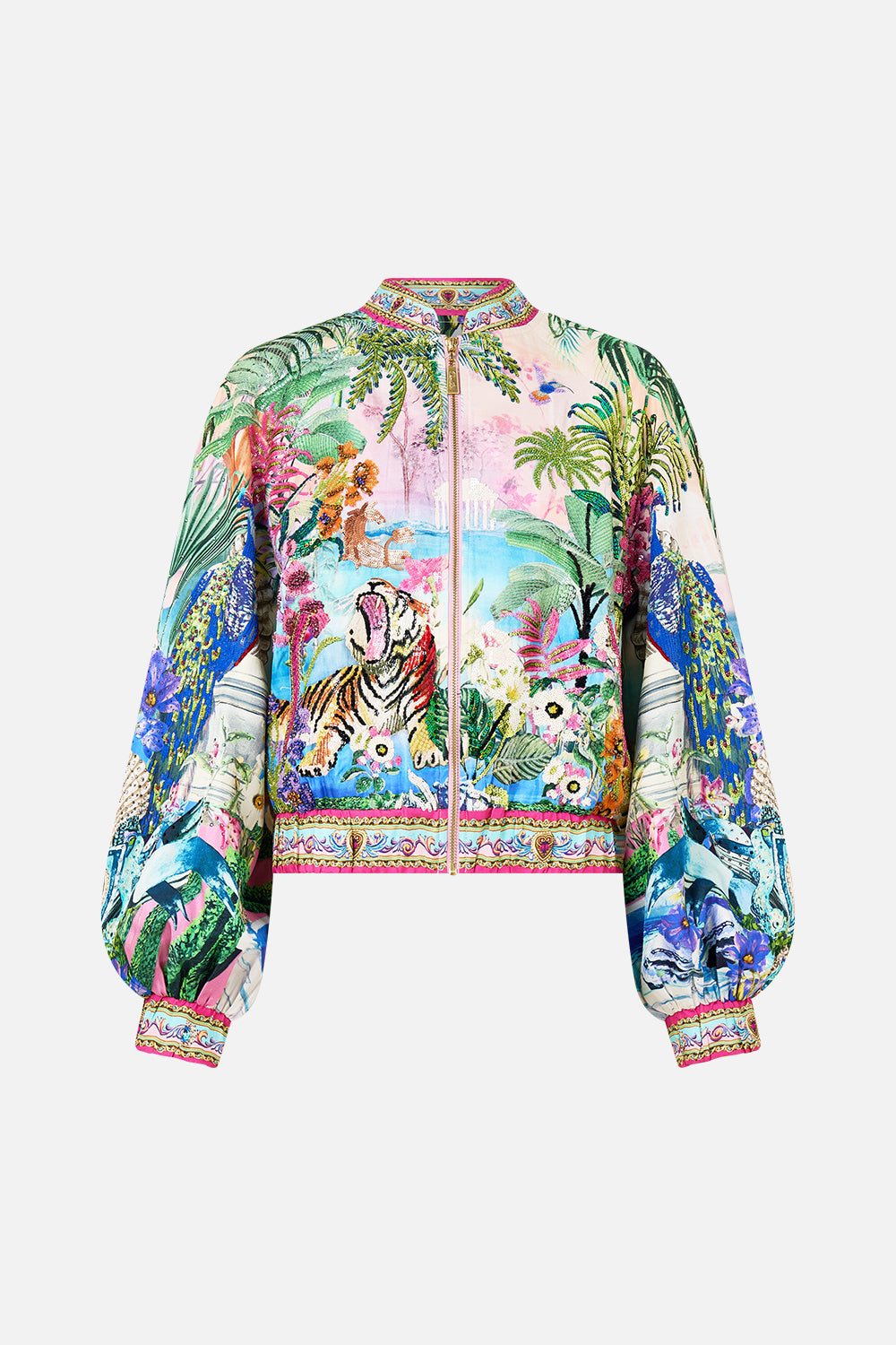 The CAMILLA Blouson Sleeve Bomber in our Spirit Of Santa Maria print.
