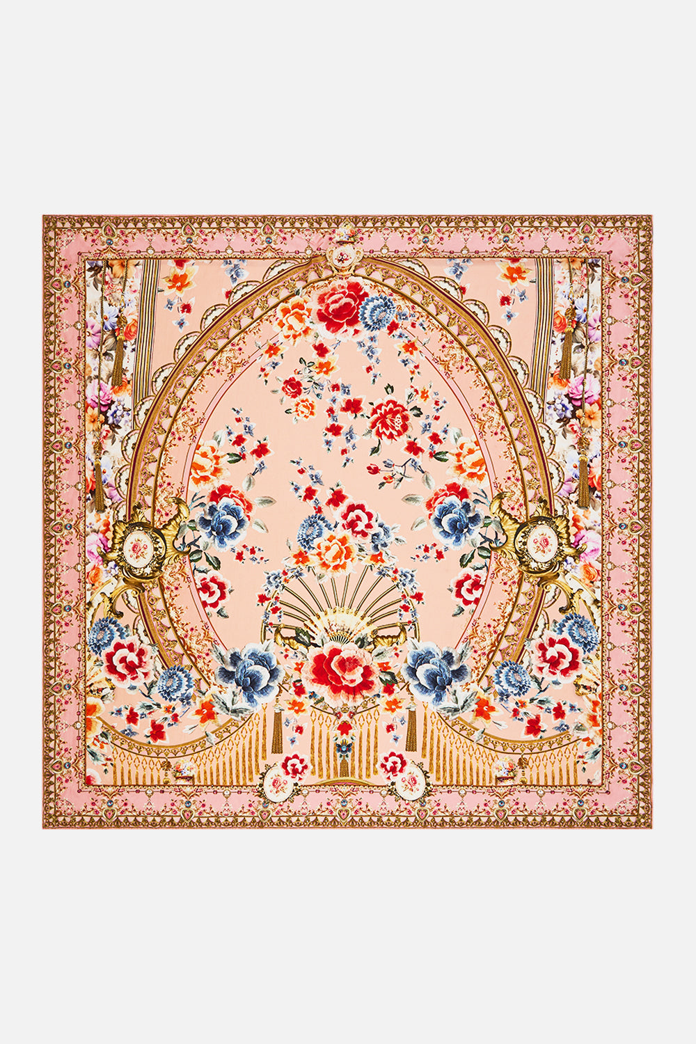 The CAMILLA Large Crystalled Silk Square Scarf in our Majestic Milla print.