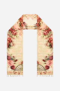 The CAMILLA Long Silk Crinkle Chiffon Scarf in our Meet Me At The Majestic print.