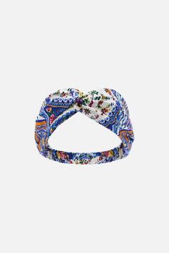 The CAMILLA Woven Twist Headband in our Tiles Darls print.