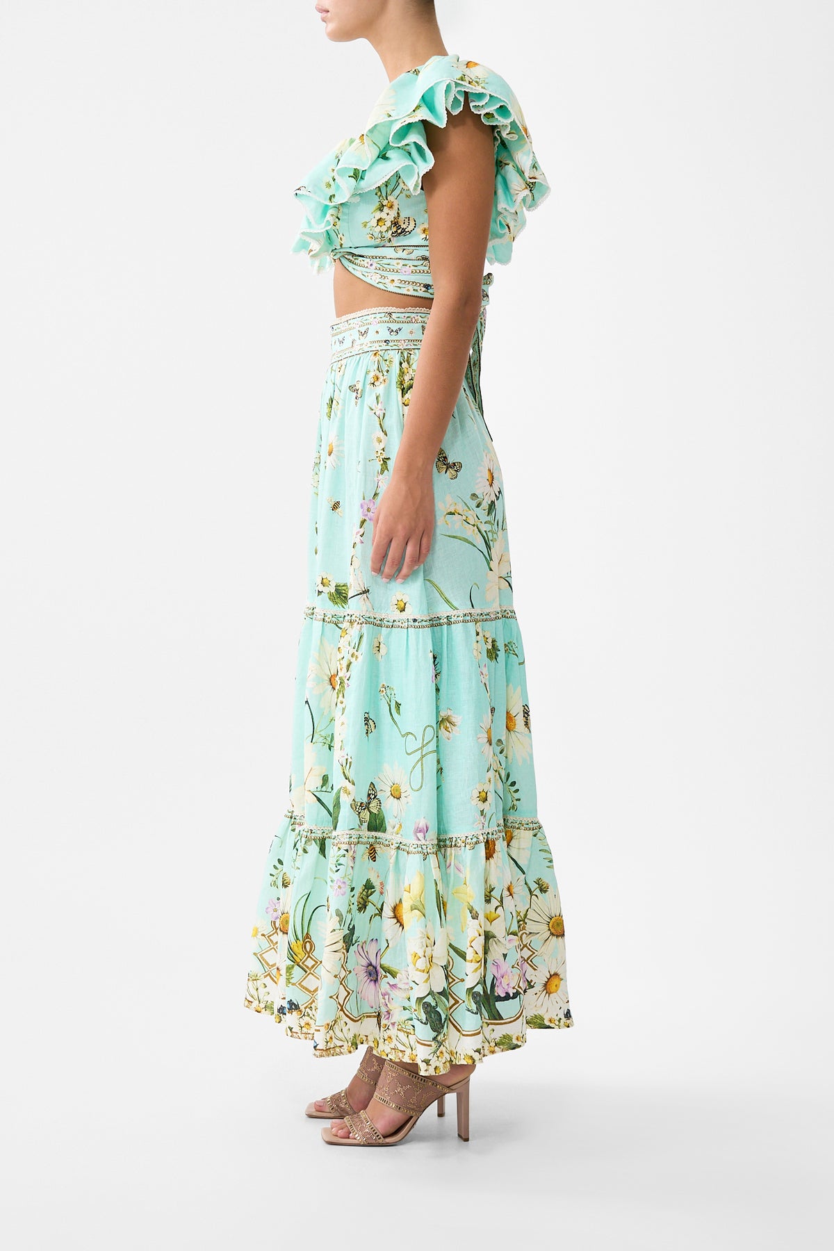 The CAMILLA Ruffle Wrap Top in our Floral Freefall print.