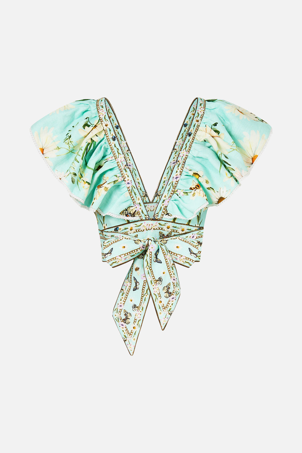 The CAMILLA Ruffle Wrap Top in our Floral Freefall print.