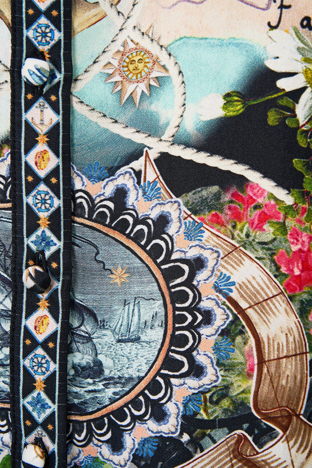 The CAMILLA Long Sleeve Tiered Short Dress in our Folk Afloat print.