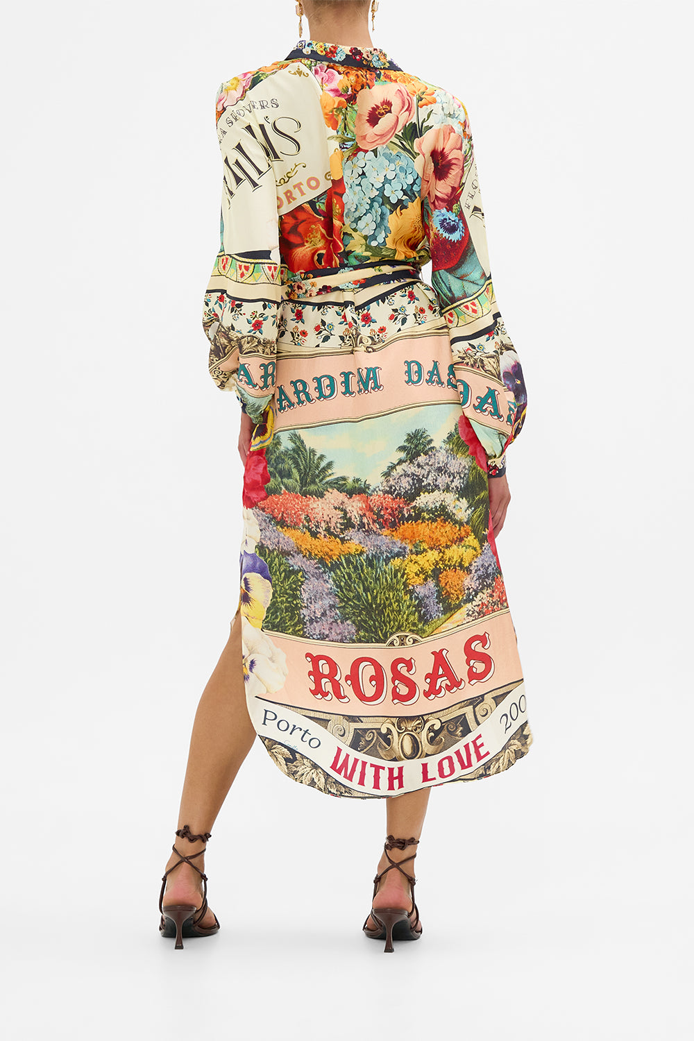 The CAMILLA High Low Midi Shirt Dress in our Aromatic Amor print.