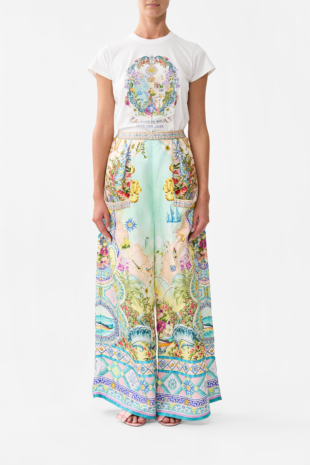 The CAMILLA Wide Leg Trouser With Front Pockets in our Just Coasting print.