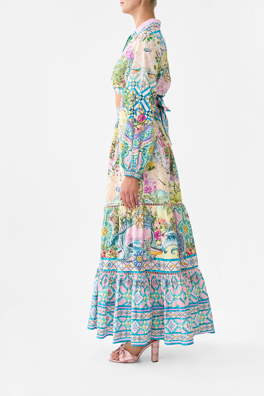 The CAMILLA High Waisted Tiered Skirt in our Just Coasting print.