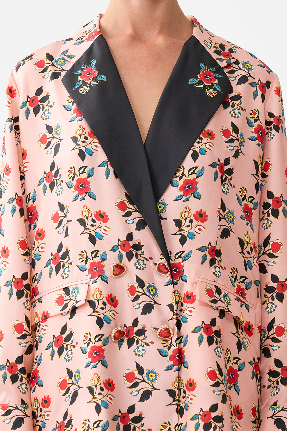 The CAMILLA Double Breasted Soft Jacket in our Pink Porto print.