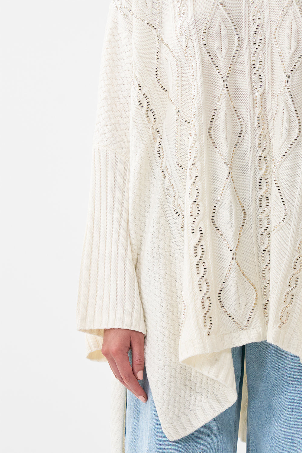 The CAMILLA Roll Neck Knit Jumper in our Solid Ivory print.