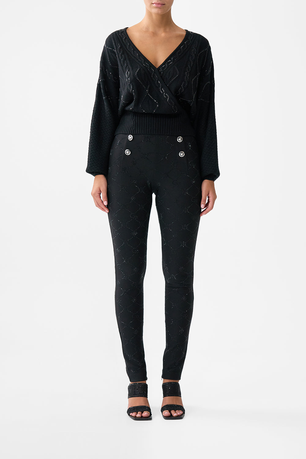 The CAMILLA Surplice Neck Knit Jumper in our Solid Black print.