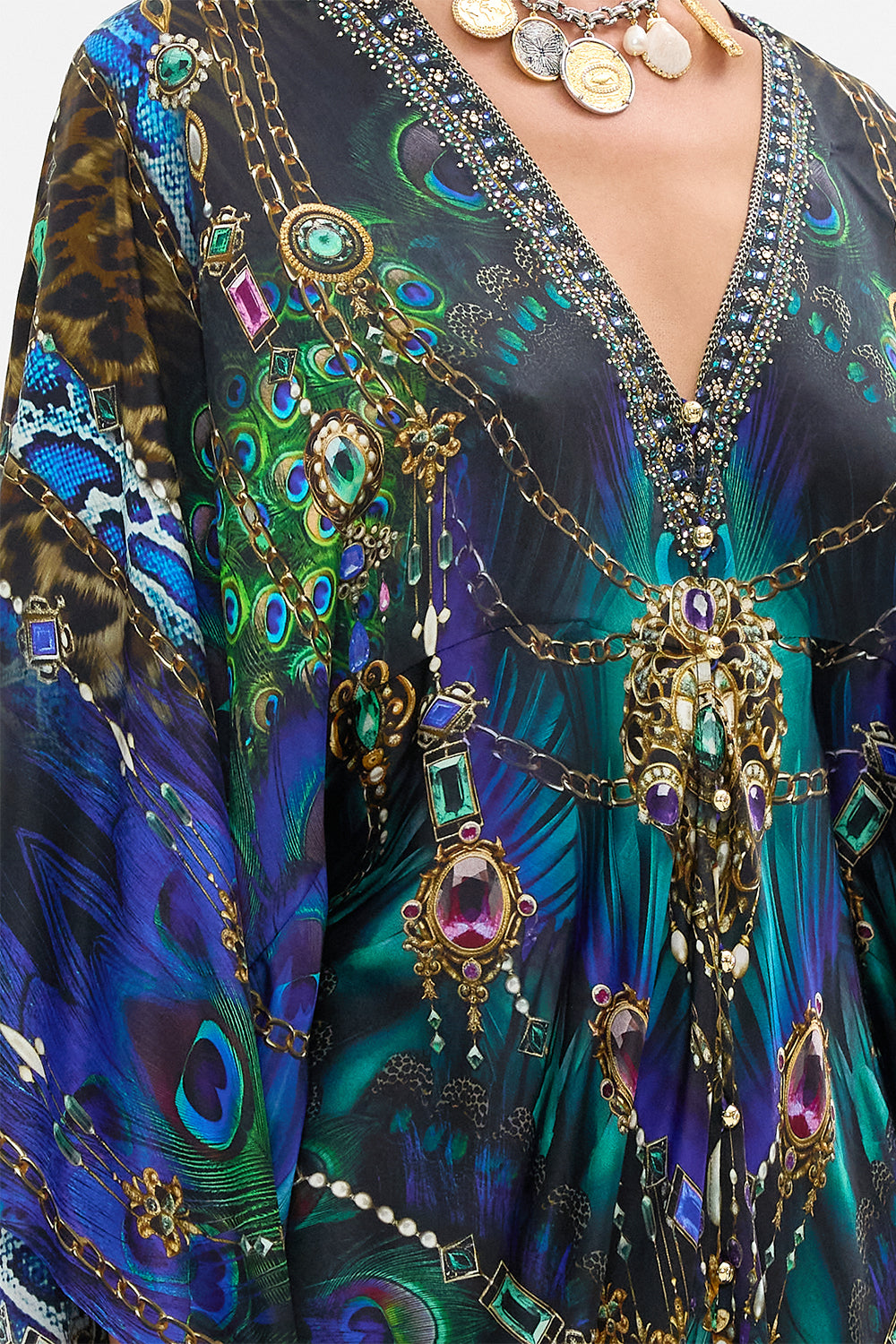 The CAMILLA Button Front T-Shape Kaftan in our Dominican Decadence print.