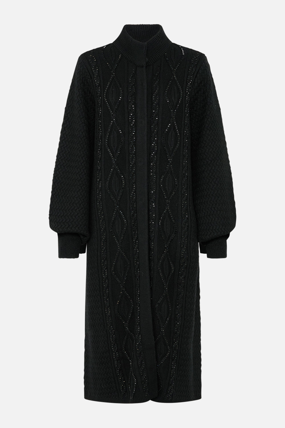 The CAMILLA A-Line Knit Coat in our Solid Black print.