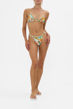 The CAMILLA Multi Strap Tri Bikini Set With Eyelet Trims in our Bathing Bombshell print.