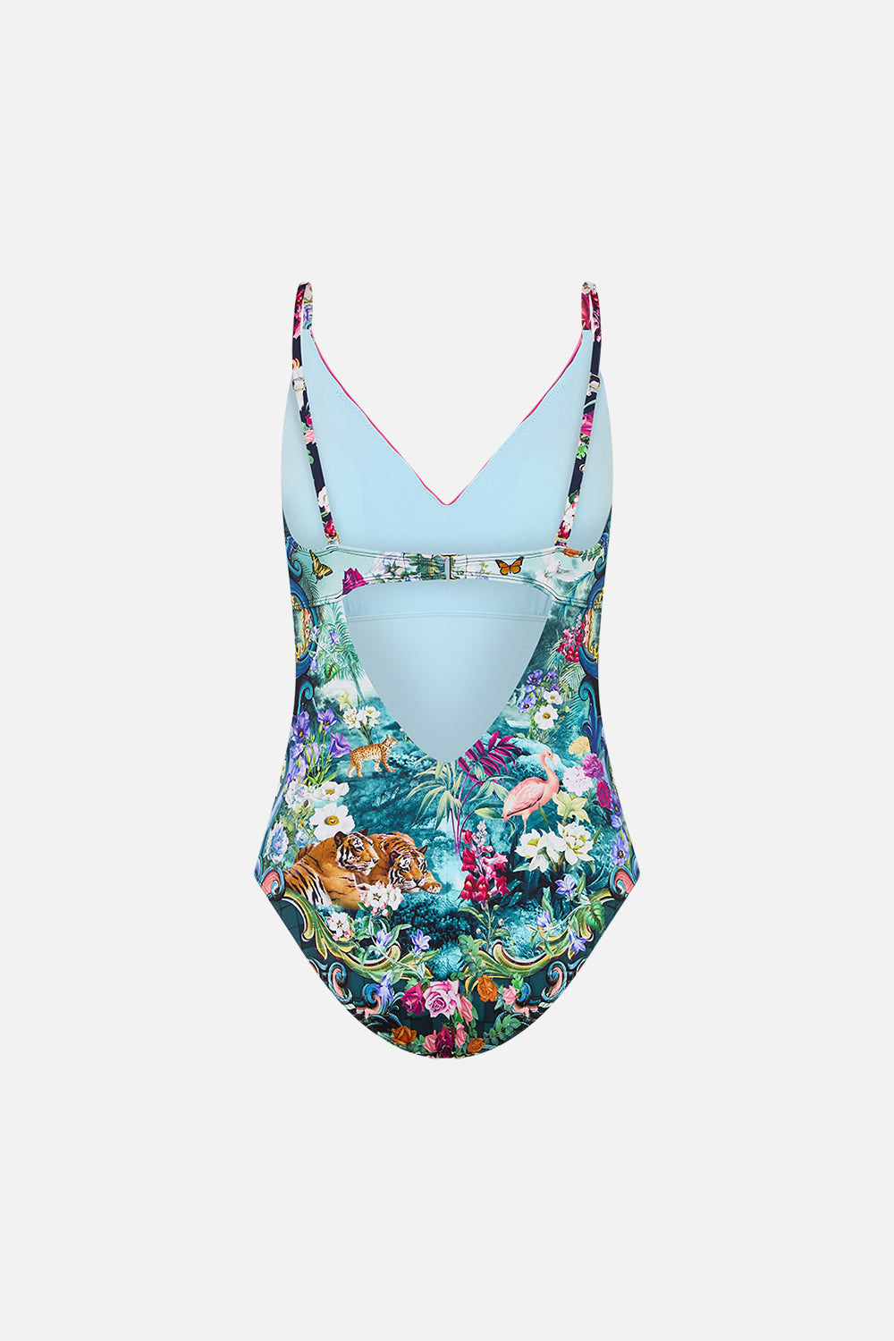 The CAMILLA V Neck Underwire One Piece With Back Clip in our Basked In Baroque print.