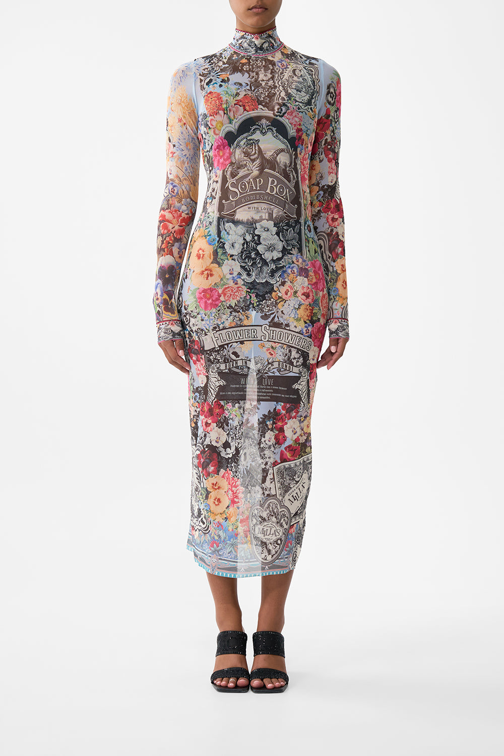 The CAMILLA Turtle Neck Mesh Dress in our Flower Showers print.