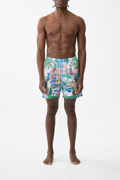 The CAMILLA Mid Length Boardshort With Elastic Waist in our Spirit Of Santa Maria print.