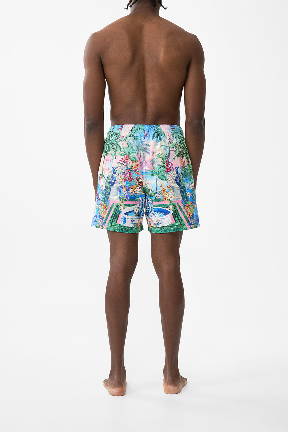 The CAMILLA Mid Length Boardshort With Elastic Waist in our Spirit Of Santa Maria print.
