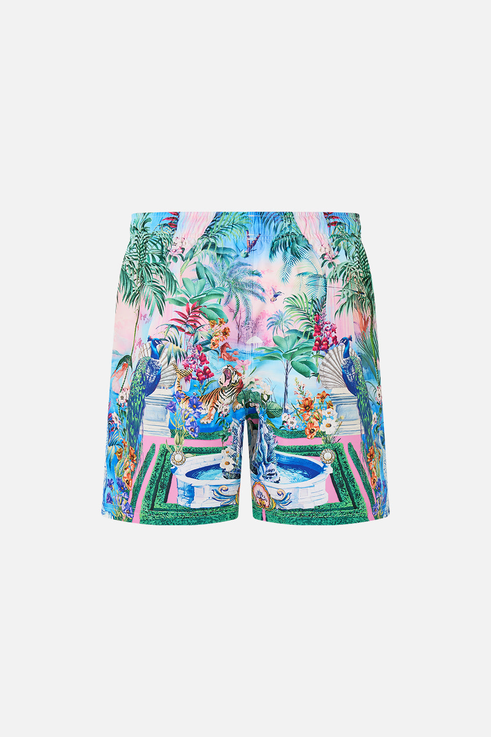 The CAMILLA Mid Length Boardshort With Elastic Waist in our Spirit Of Santa Maria print.