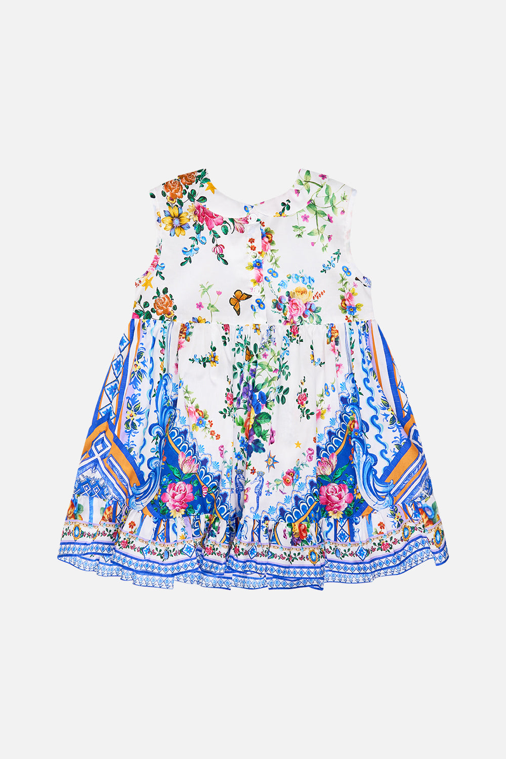 The CAMILLA Babies Shirred Dress With Peter Pan Collar in our Tiles Darls print.