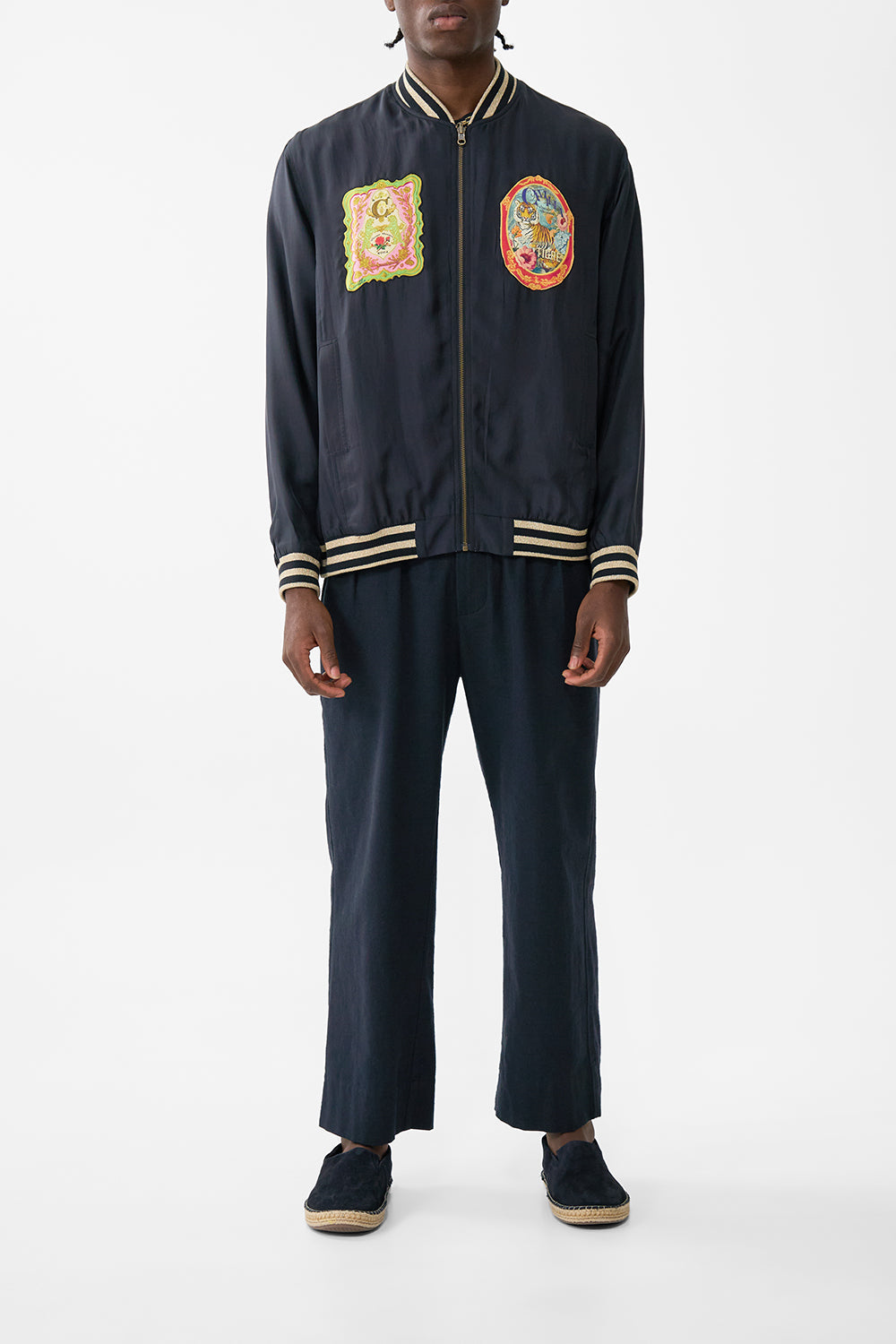 The CAMILLA Reversible Zip Through Bomber Jacket in our Soap Opera print.