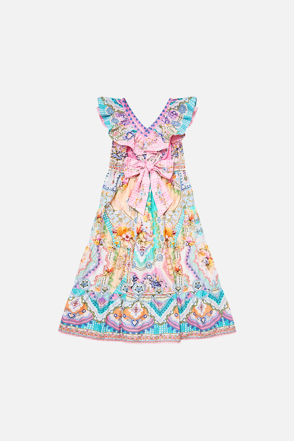 KIDS TIERED MAXI DRESS WITH FRILL NECK CROCHET ALL DAY