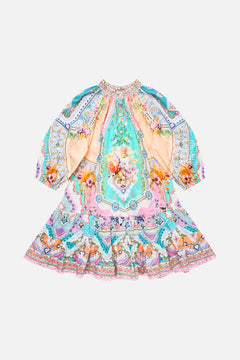 KIDS SHIRT MINI DRESS WITH PUFF SLEEVE CROCHET ALL DAY